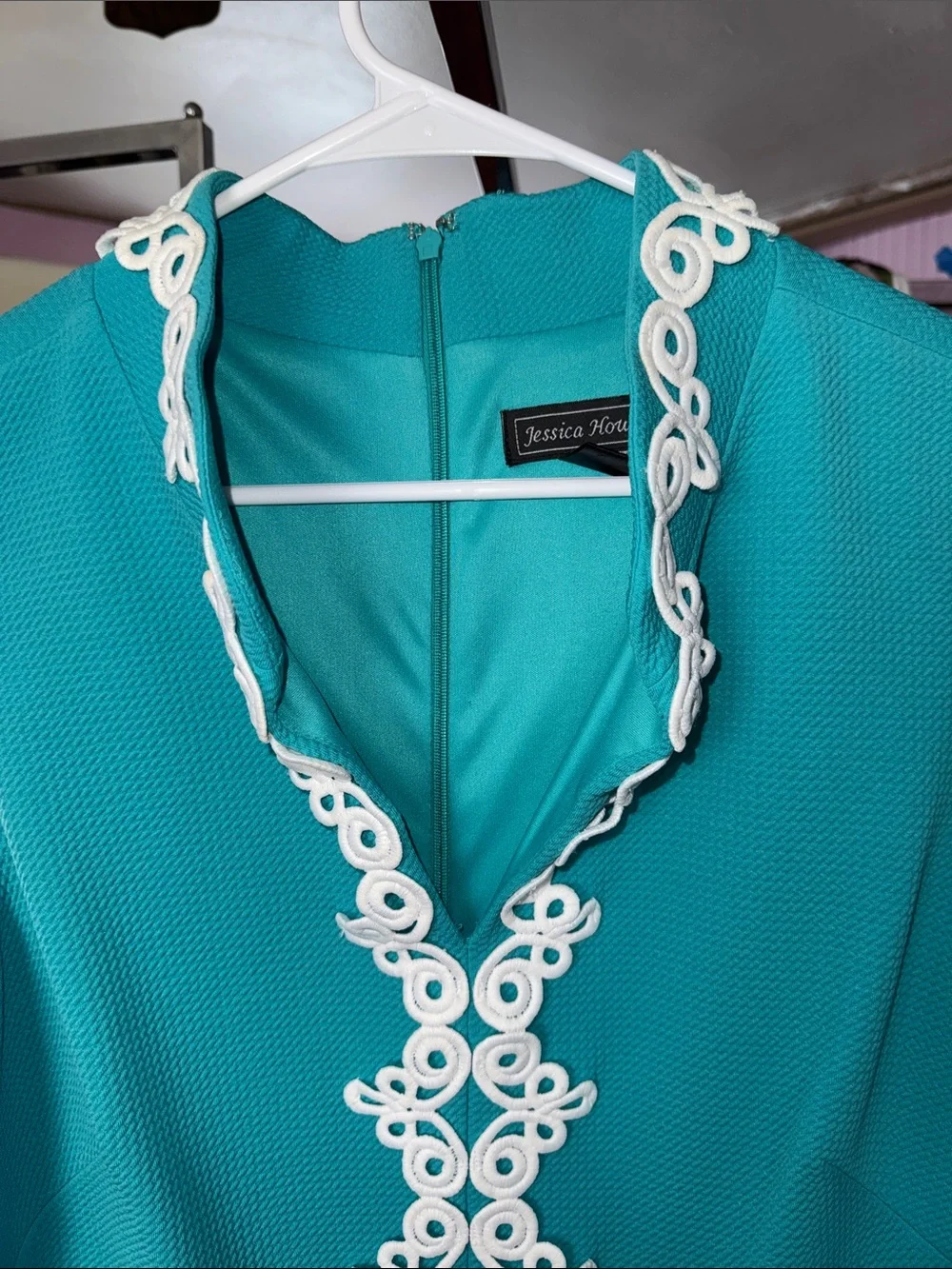 Jessica Howard Teal Embroidered Neck Shift Dress 16 EUC - Picture 5 of 6